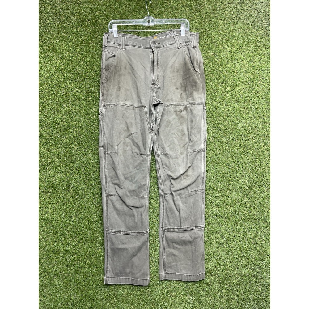 Carhartt Pants Mens 33x34 Green Relaxed Fit Double Knee Work Pants 102802-217